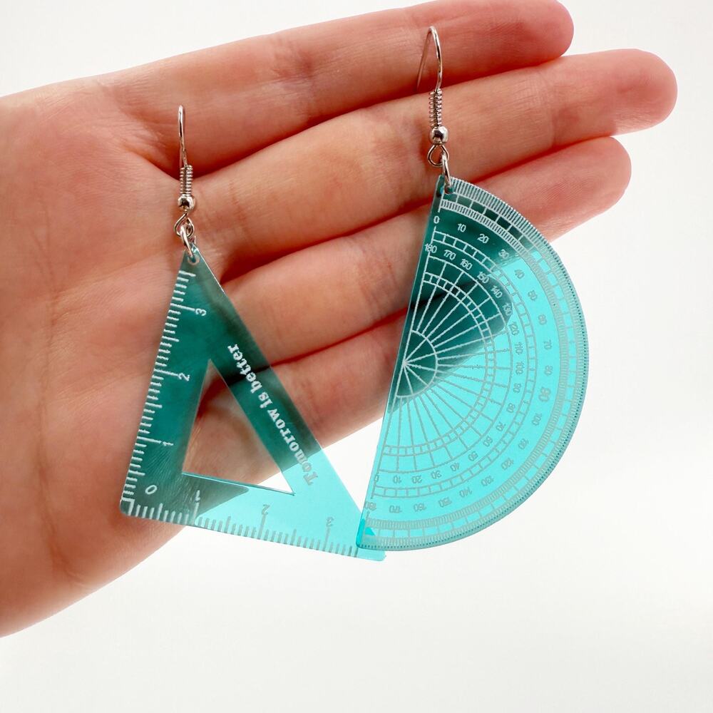 Ruler and Protractor Dangle Earrings, Novelty Earrings, Unique Earrings